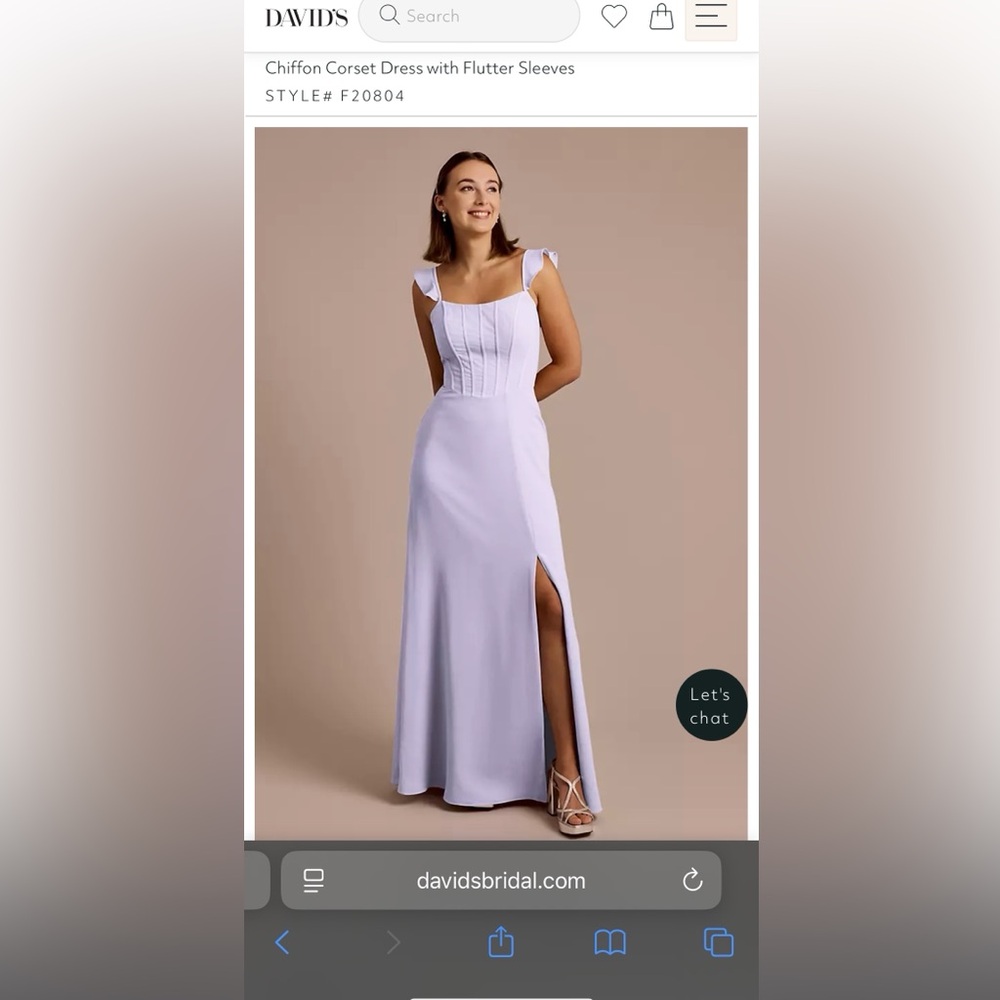 David's Bridal Light Purple (iris) Bridesmaid Dress with Flutter Sleeves